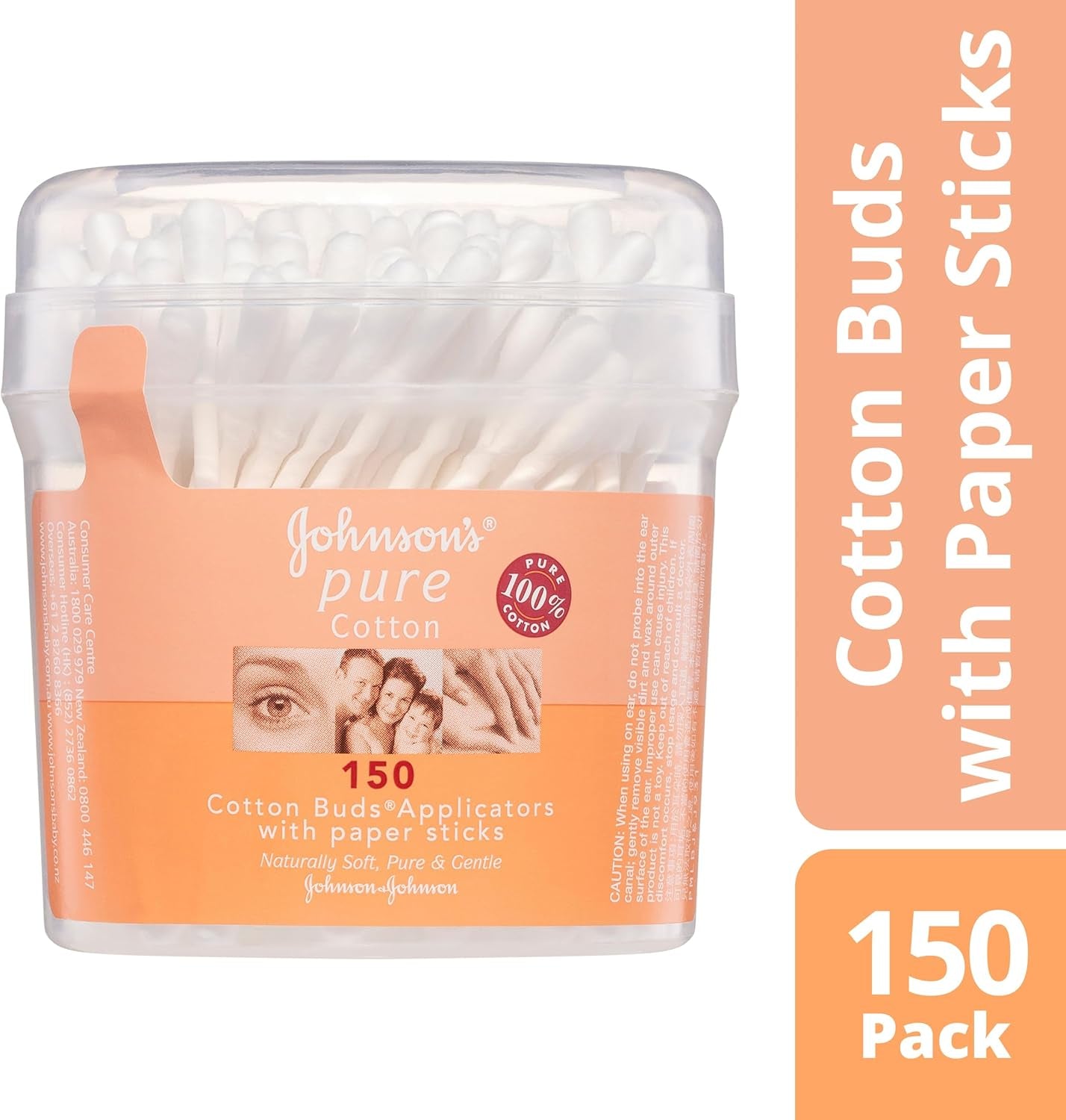 Johnson'S Pure Cotton Bud Applicators with Paper Sticks 150 Pack | Ideal for Cleaning Outer Ears| Nail Polish and Applying Eye Make-Up.
