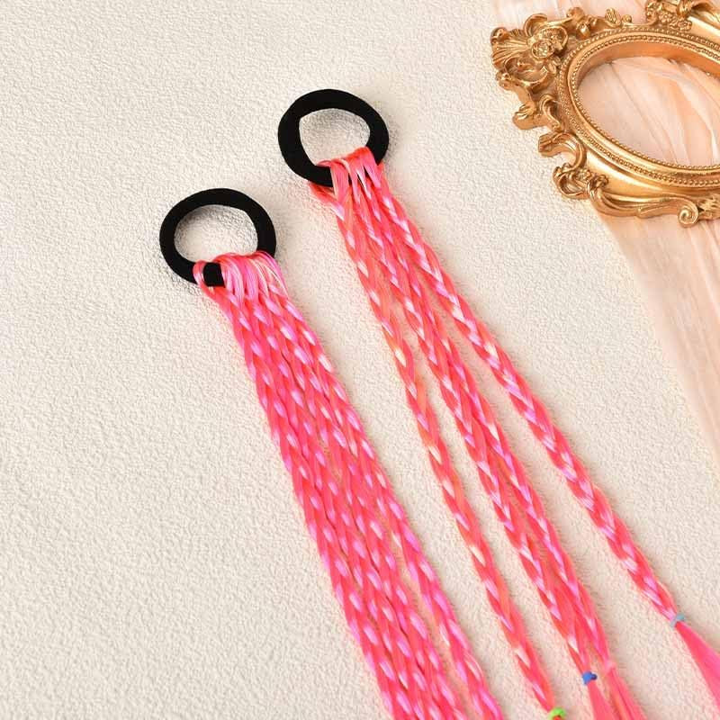 Pink Hair Extensions for Braids Hair Extension Ponytail with Elastic Rubber Band Braided Wigs for Women Kids 2Pcs Beauty Hair Bands Braiding Hair Accessories for Girls Dress up Cosplay Party