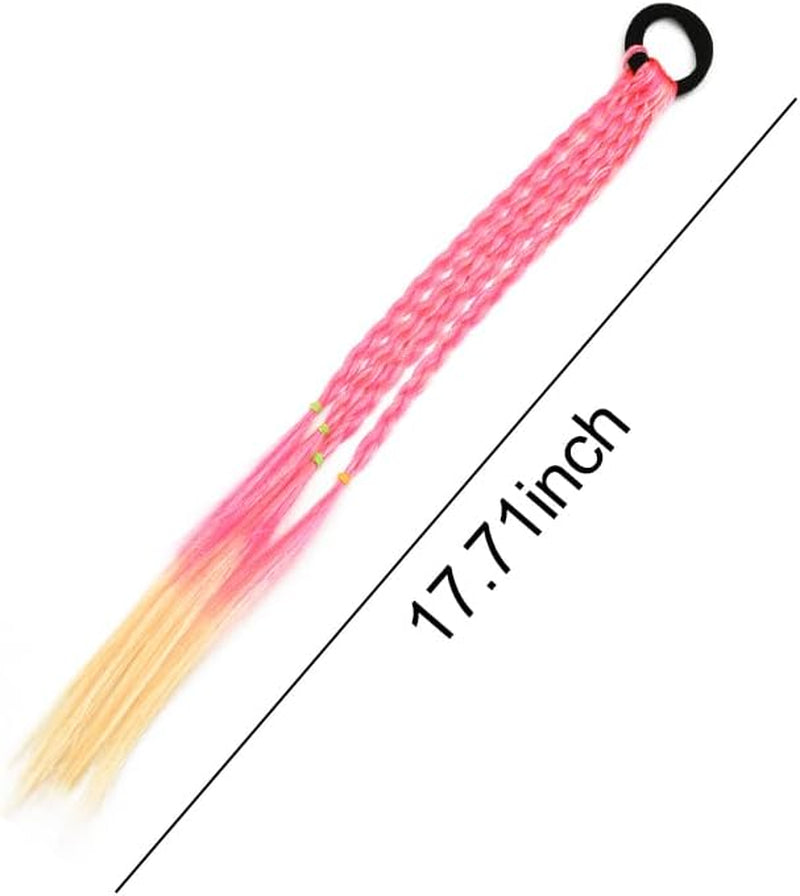 Pink Hair Extensions for Braids Hair Extension Ponytail with Elastic Rubber Band Braided Wigs for Women Kids 2Pcs Beauty Hair Bands Braiding Hair Accessories for Girls Dress up Cosplay Party