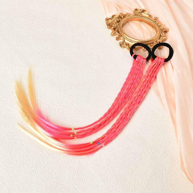 Pink Hair Extensions for Braids Hair Extension Ponytail with Elastic Rubber Band Braided Wigs for Women Kids 2Pcs Beauty Hair Bands Braiding Hair Accessories for Girls Dress up Cosplay Party